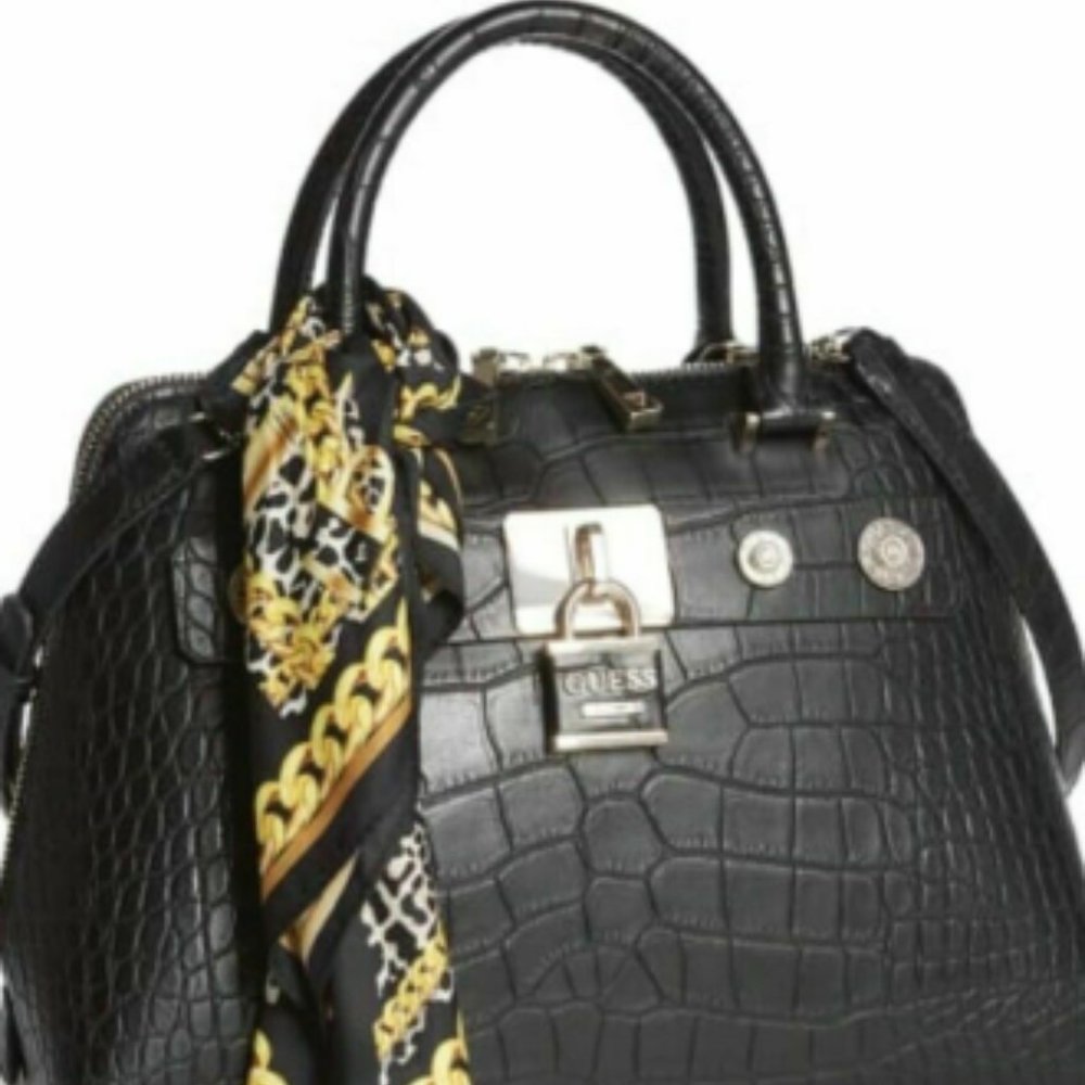 GUESS Anne Marie Faux-Leather Dome Satchel (BLACK)